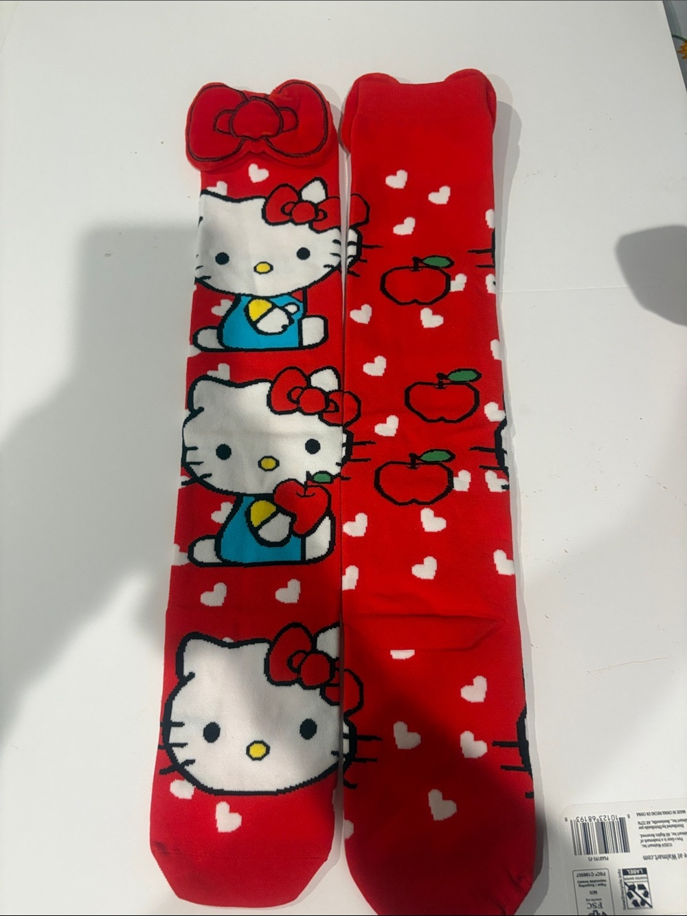 Hello Kitty Red & White Knee-High Socks with Apples and Hearts